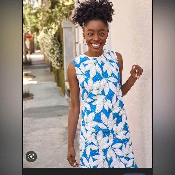 Draper James | Dresses | Euc Draper James Dress White Blue Green Floral  Sleeveless Zip Up Size 2 | Poshmark